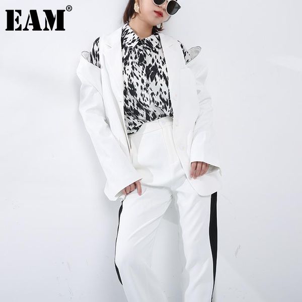 

women's suits & blazers [eam] women white big size off shoulder zipper blazer lapel long sleeve loose fit jacket fashion tide summer 20, White;black