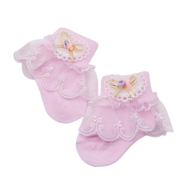

baby girl cute socks cotton lace bow floral print princess party toddler children 2021, Pink;yellow