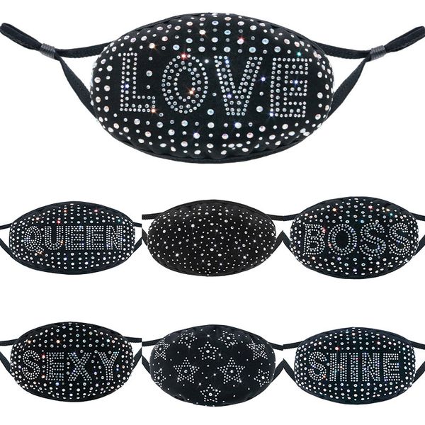 

custom logo point letter rhinestone fashion band drill cotton summer cold mask