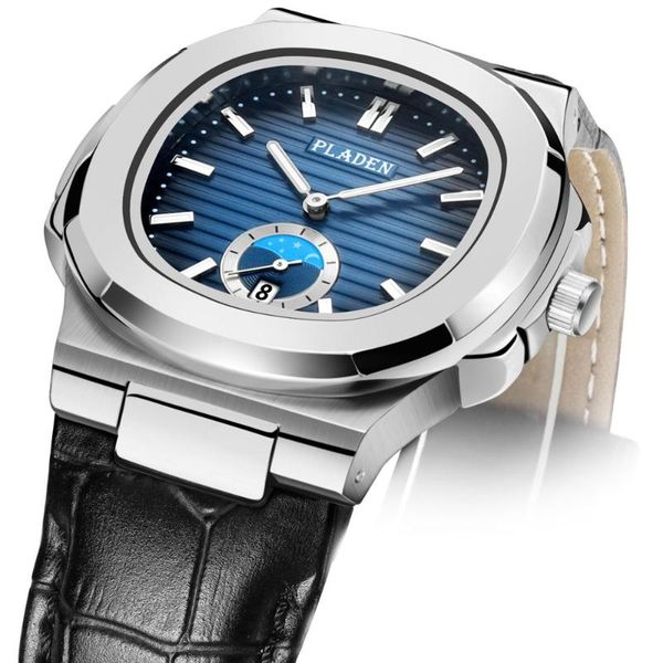 

wristwatches men watch 2021 men's quartz waterproof male clock reloj hombres leather wrist watches drop, Slivery;brown