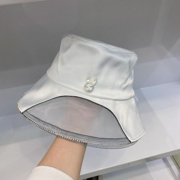 

wide brim hats women panama lace transparent diamond bucket hat girl flower sun korean fisherman cap japanese beach solid basin, Blue;gray