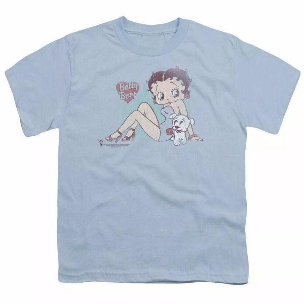 

betty boop vintage pin pup kids youth t shirt licensed cartoon tee light blue, White;black