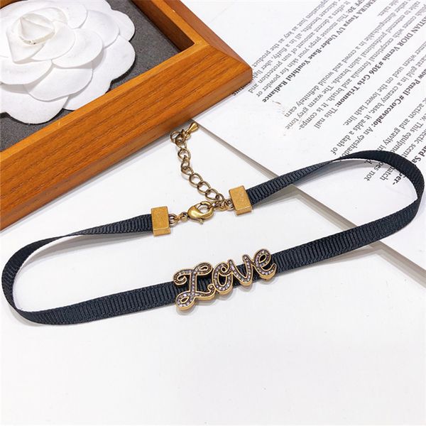 

new choker necklace love necklace jewelry women's japanese and korean diamond inlaid black rope neck chain, Silver
