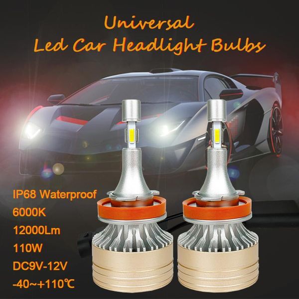 

car headlights led headlight bulbs h1 h3 h4 h7 h8/h9/h11 9005/9006 9012 6000k 110w 12000lm dc9v-12v waterproof light headlamp