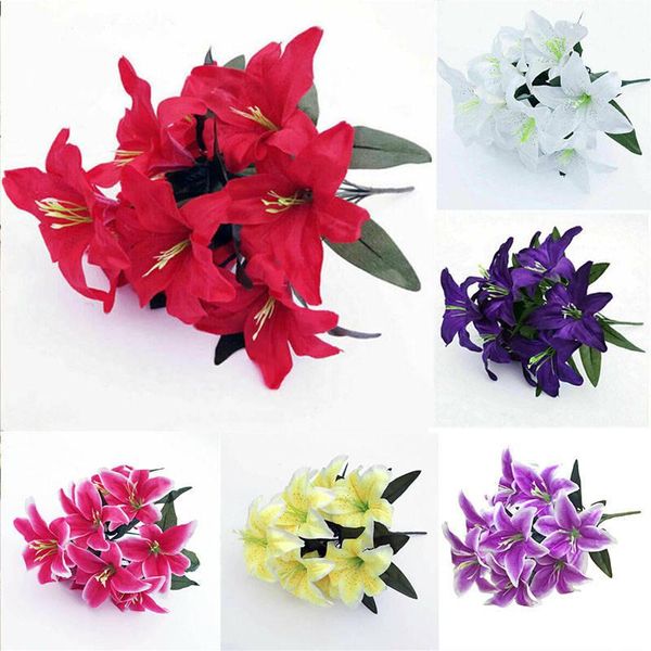 

decorative flowers & wreaths diy artificial lillies 10 head flower spray bunch lily vase crafts for home wedding