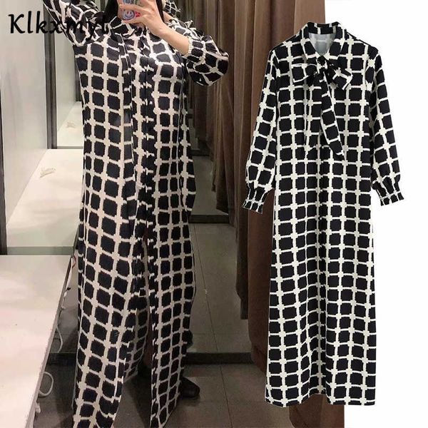 

klkxmyt autumn za dress women england high street vintage plaid print party vestido de fiesta noche vestidos 210527, Black;gray