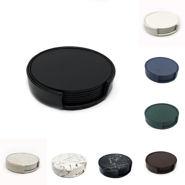 

mats & pads creative pu leather bowl pad waterproof heat insulation round table mat drink cup decoration accessories