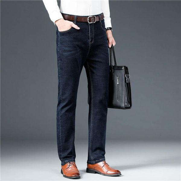

men's jeans 2021 four season black stretch business casual brand pants classic straight-leg plus size ight and breathable, Blue