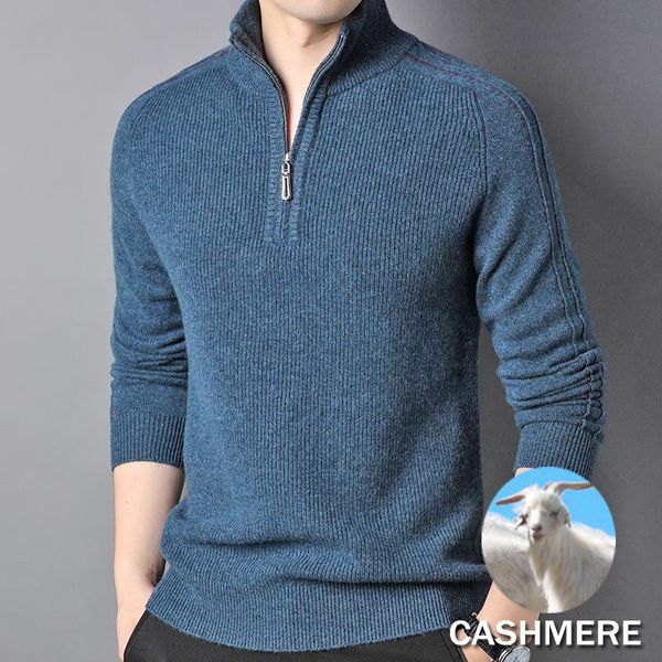 

men's sweaters 100% wool for men quarter zip pullover fall winter fashion mens clothes casual long sleeve thick sweater black brown xl, White;black
