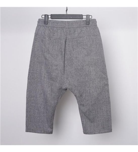 

men's pants summer solid color elastic waist low thin leg irregular patchwork loose car line small seven - minute, Black