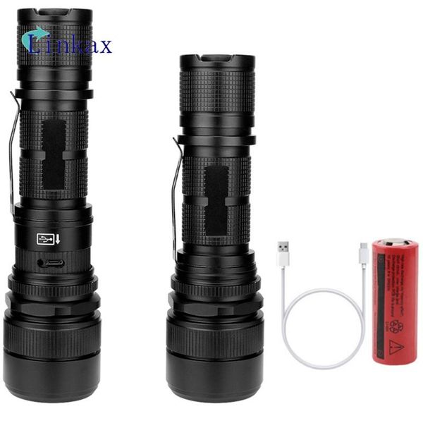 

portable p50 led torch usb rechargeable lantern 5 modes zoom light for outdoor camping 26650 battery flashlights torches