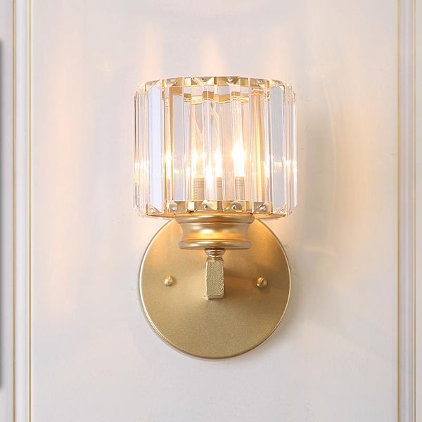 

wall lamp led indoor crystal for living room bedroom decoration bedside light golden iron body home decor