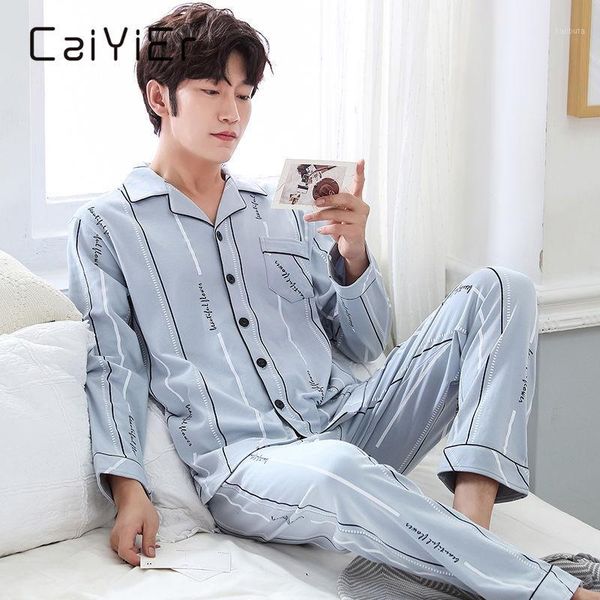 

men's sleepwear caiyier autumn winter men pajamas set turn-down collar long sleeve trousers leisure pyjama night pijamas home wear 3xl, Black;brown