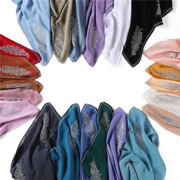 

scarves women scarf solid square plain chiffon diamonds shawl foulard fashion muslim echarpe hijabs bandana 10pcs fast, Blue;gray