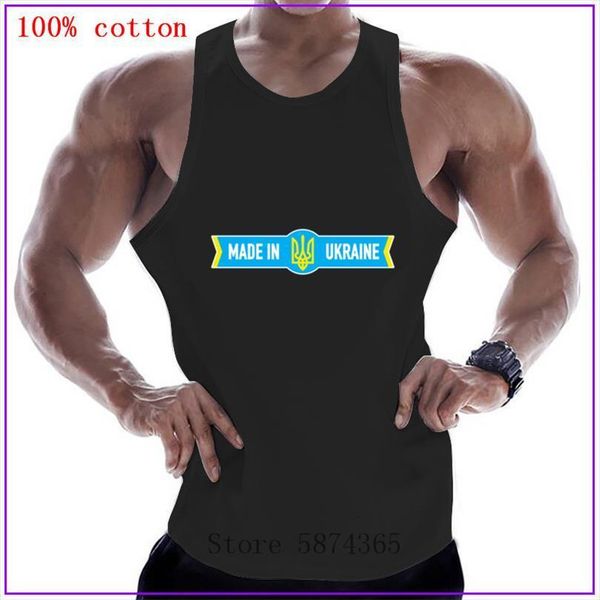 

made in ukraine symbol cotton sleeveless shirts tank men fitness shirt mens singlet bodybuilding workout gym vest, White;black