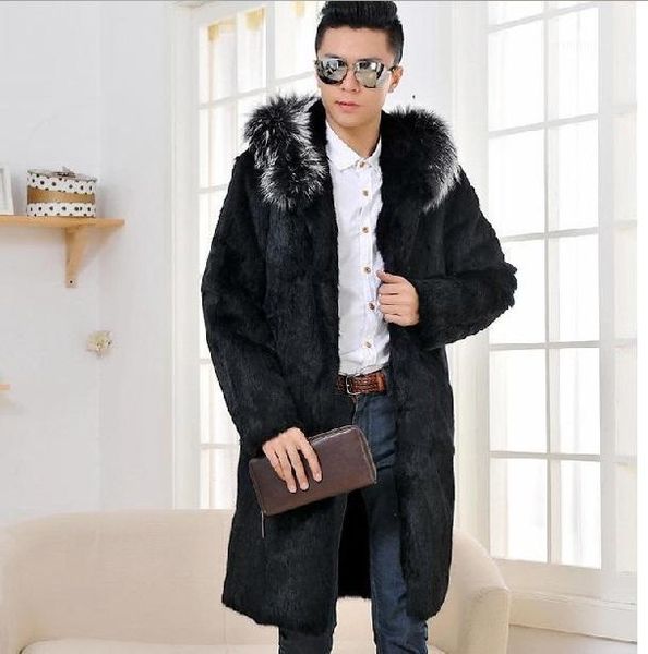 

men's fur & faux fashion 2021 winter mens coat long leather jacket business formal imitation mink with hood plus size xl753, Black