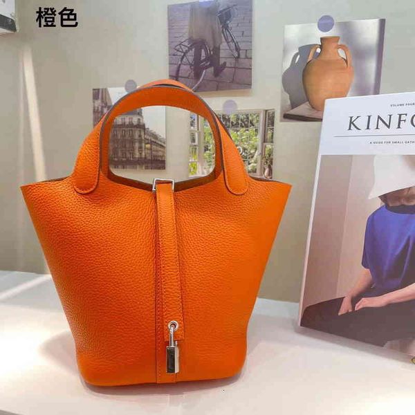 

bag handbag 2021 dongh layer cowhide tc leather yarn philippine thread 18cm vegetable basket women's portable bucket, Black;red