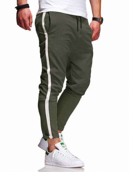 

men side panel drawstring pants 04z7#, Black