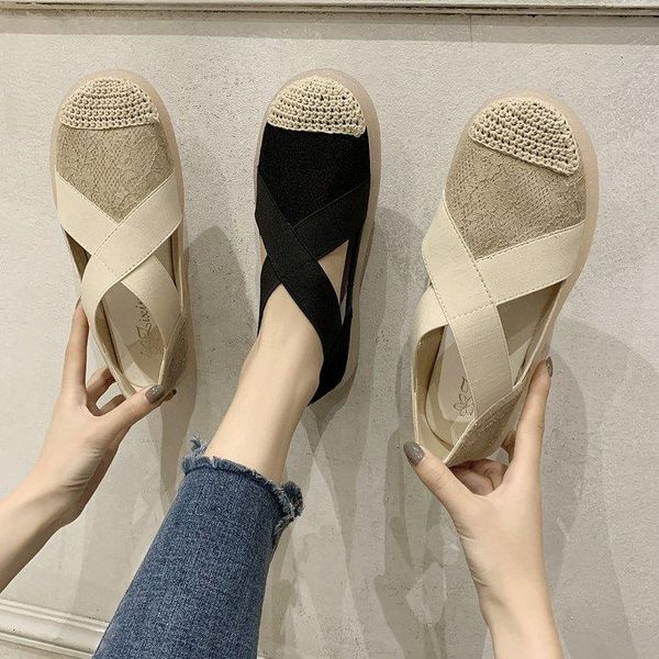 

sandals 2021 summer woman high heeled platform elastic gladiator wedge flat chunky sandalias breathable lace increased shoes, Black