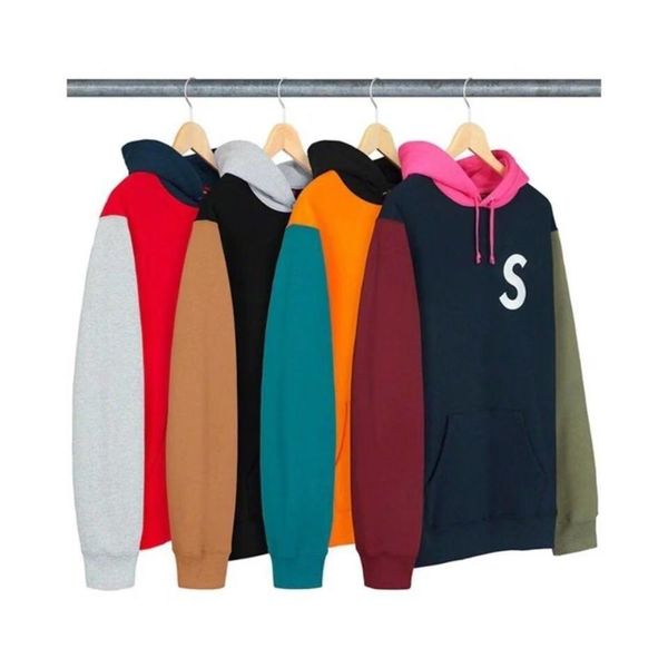 

embroidery stitching fashion hit color plush pullover hoodie men's jacket, Black