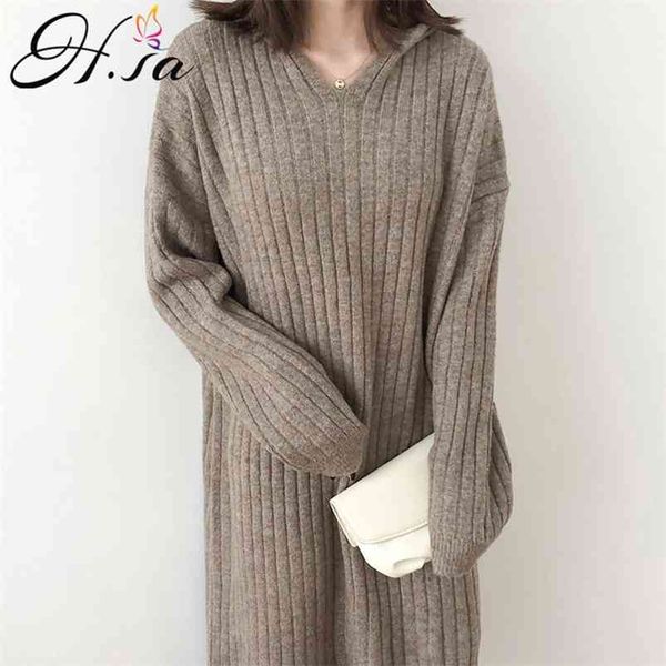 

winter autumn fashion hooded sweater and pullovers long style casual striped korean oversized dress 210430, White;black