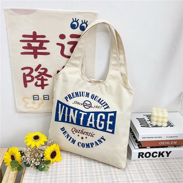 

evening bags women canvas shoulder bag ladies letter foldable handbag casual tote shopping for girl commuter eco portable lunch pouch