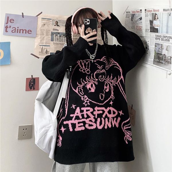 

kawaii anime girl sweate autumn women sweater winter fashion harajuku ladies round neck long sleeve student pullover oversized, White;black