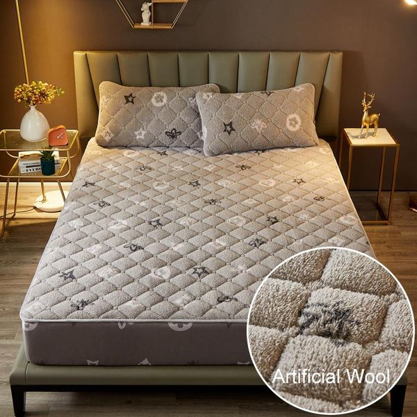 

sheets & sets soft artificial wool quilted fitted bed sheet winter warm mattress protector cover tight wrap quilting