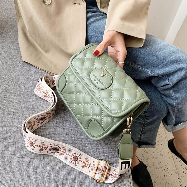 

diamond pattern women messenger bag print crossbody flaps wide strap ladies