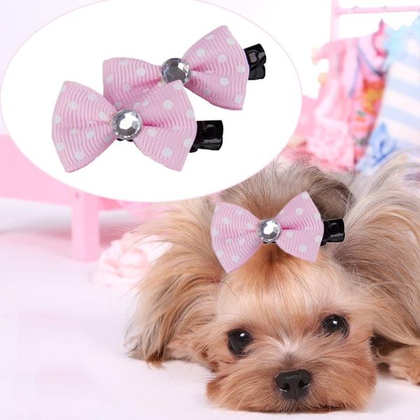 

10pcs pet cat dot grooming hairpin mixed ribbon cute hair bow dog rubber lovely diy clips accessories products apparel