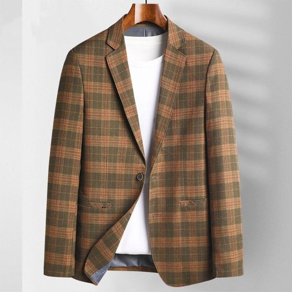 

men's suits & blazers 2021 autumn fashion blazer men clothing casual plaid suit slim fit jacket single breasted winter coat, White;black