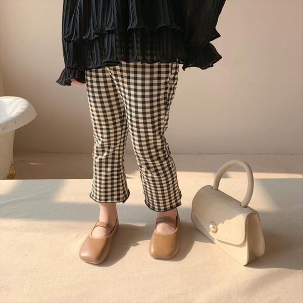 

baby girls trousers spring plaid elastic flare pants children fashion all match casual, Blue