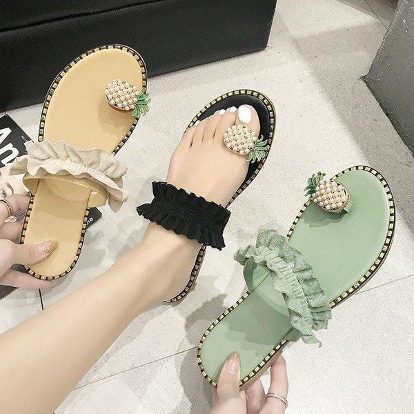 

flip-flops women summer soft-soled beach shoes fashion thick-soled low-heeled sandals gladiator slippers, Black