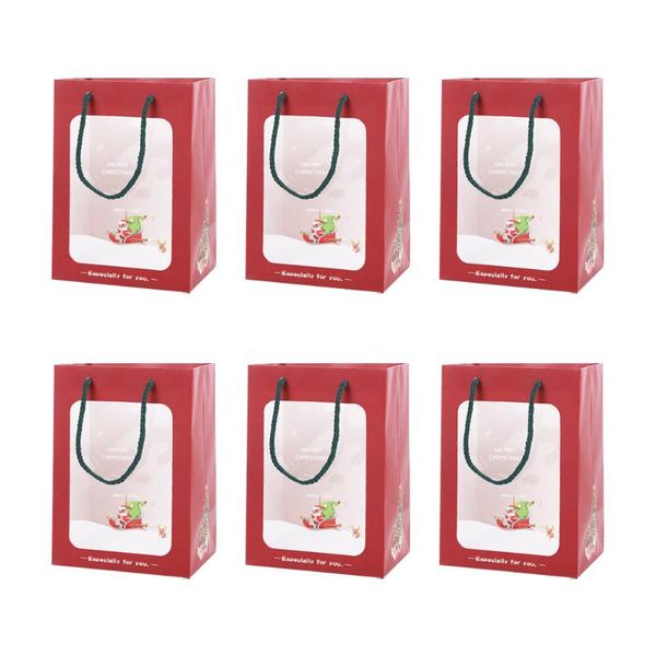 

christmas decorations 6pcs portable handheld gift bag xmas shopping paper merchandise pouch(red)