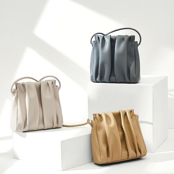 

evening bags 2021 100% genuine leather women's bag stylish luxury simple armpit shoulder crossbody solid pleated cloud shopping