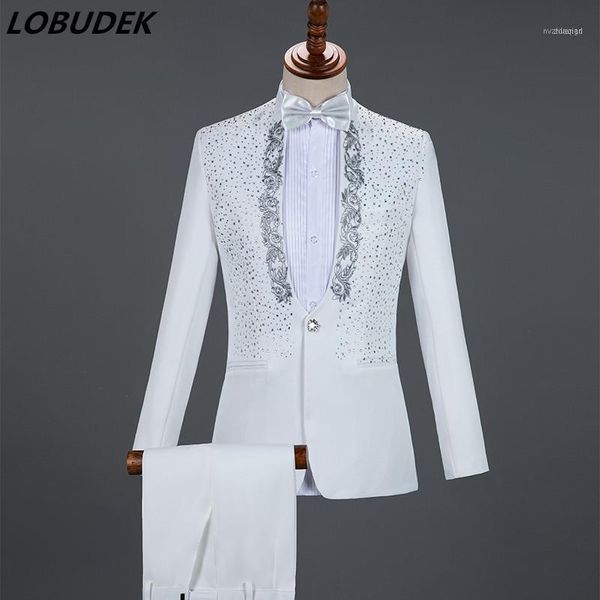 

men's suits & blazers england style formal 4 colors rhinestones pants sets singer host concert stage outfits wedding party dresses1, White;black
