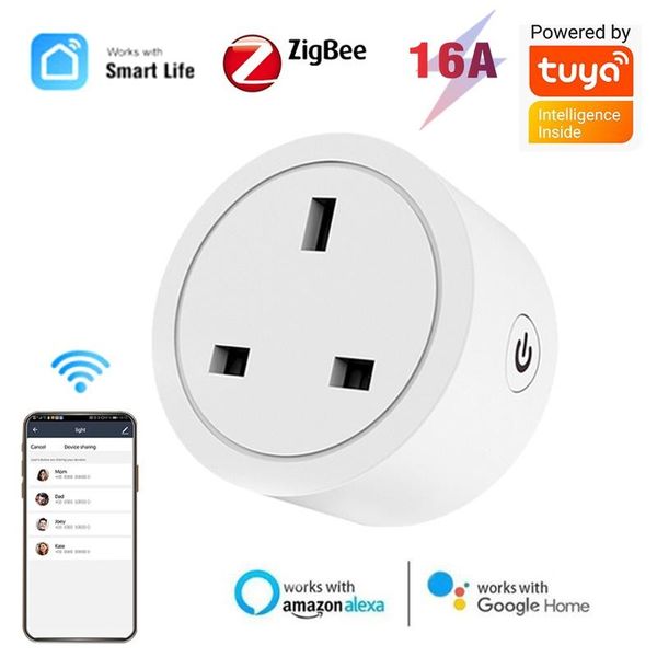 

smart power plugs tuya zigbee uk 16a plug outlet socket energy monitor timing function life app remote control for alexa google