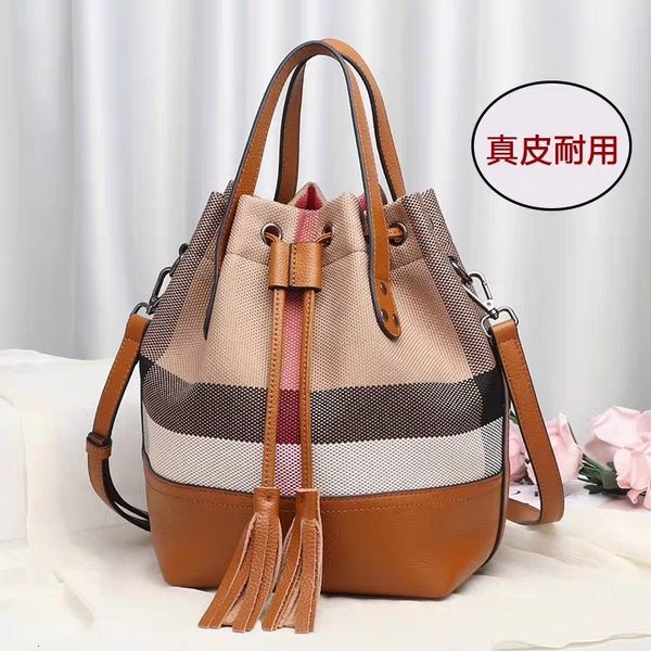 

handbag 2021 women's bag plaid canvas leather belt bucket large capacity messenger