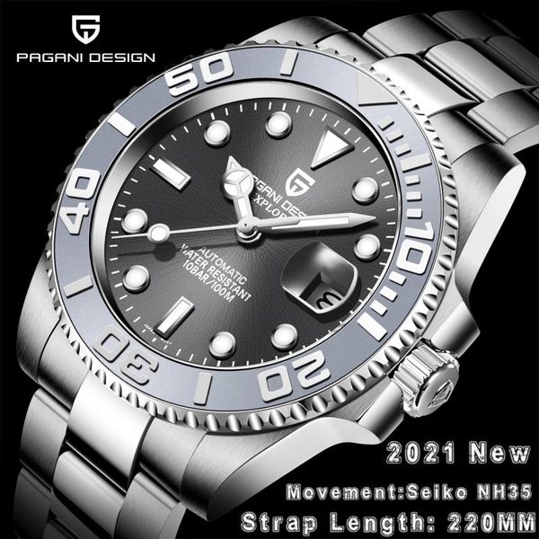 

wristwatches pagani design watch business 100m waterproof mechanical men's watches stainless steel automatic relogio, Slivery;brown