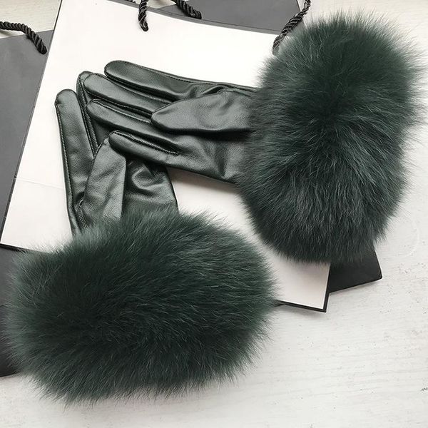 

maylofuer dark green genuine sheepskin gloves elegant hand soft leather women' high-grade leather gloves, Blue;gray