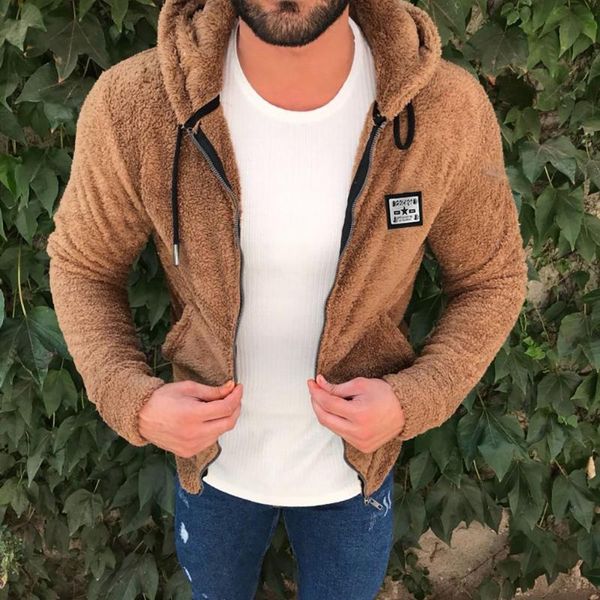 

men's jackets jacket men autumn winter sweater warm hooded outdoor leisure loose double-sided plush coat top, Black;brown