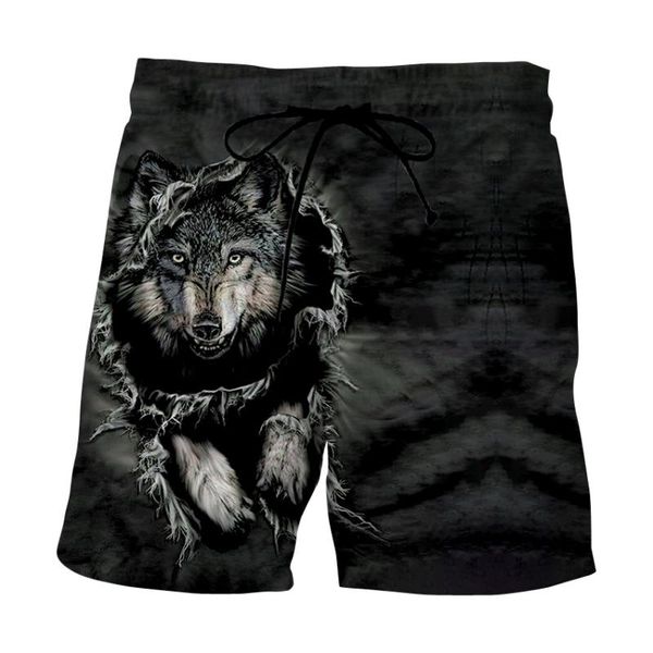 

men's shorts brand mens summer beach board boxer trunks 2021 3d wolf print boardshorts men casual short animal black pants, White;black