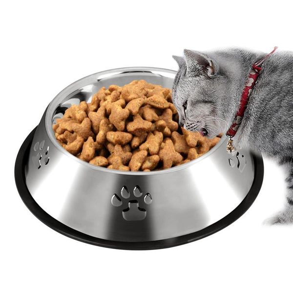 

cat bowls & feeders stainless steel non-slip bowl kittens feeding food water dogs drinking dish feeder supplies accessories