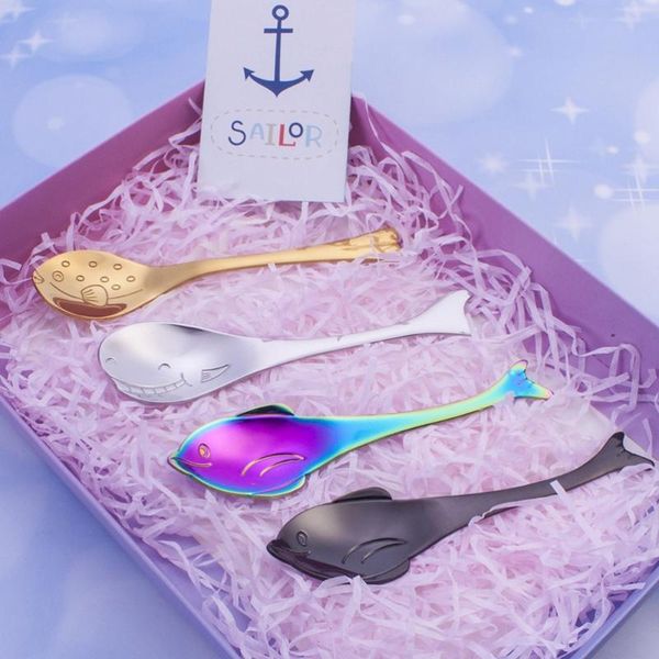 

spoons 4pcs stainless steel soup spoon cartoon dolphin shape coffee stirring