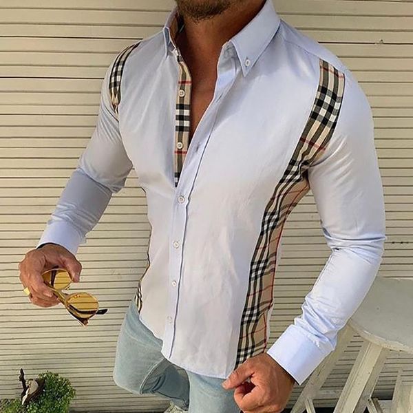 

men's casual shirts plaid splicing slim fashion blouse, White;black