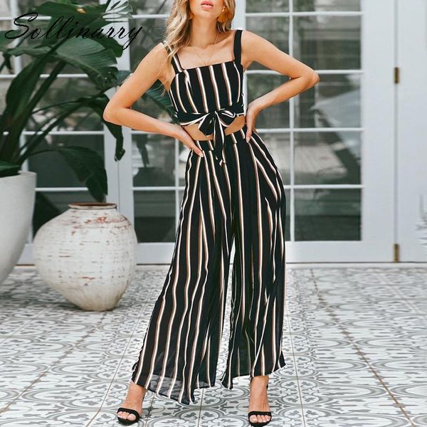 

women's jumpsuits & rompers sollinarry elegant stripe women jumpsuit tank ol casual feminino suits split chiffon bow crop, Black;white