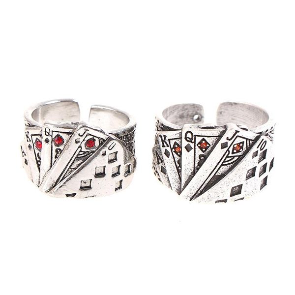 

cluster rings playing card resizable ring stainless steel material hiphop rock street fashion trendy man jewelry gift, Golden;silver