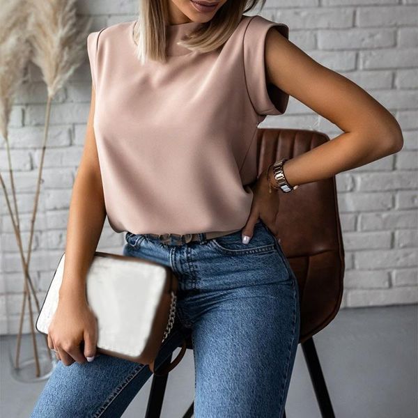 

women's blouses & shirts mock neck solid casual women blouse summer sleeveless black white female blusa mujer 2021 fashion loose woman