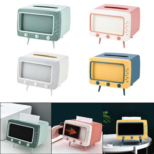 

creative tv tissue box deskmobile phone stand holder napkin storage case boxes & napkins
