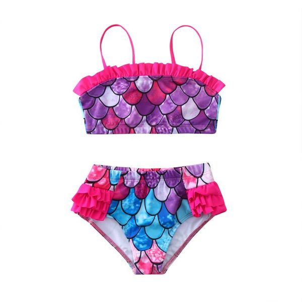 

baby clothes toddler girls ruffle scale two-piece swimwear swimsuit beach bathing suit dress girl one-pieces, Black